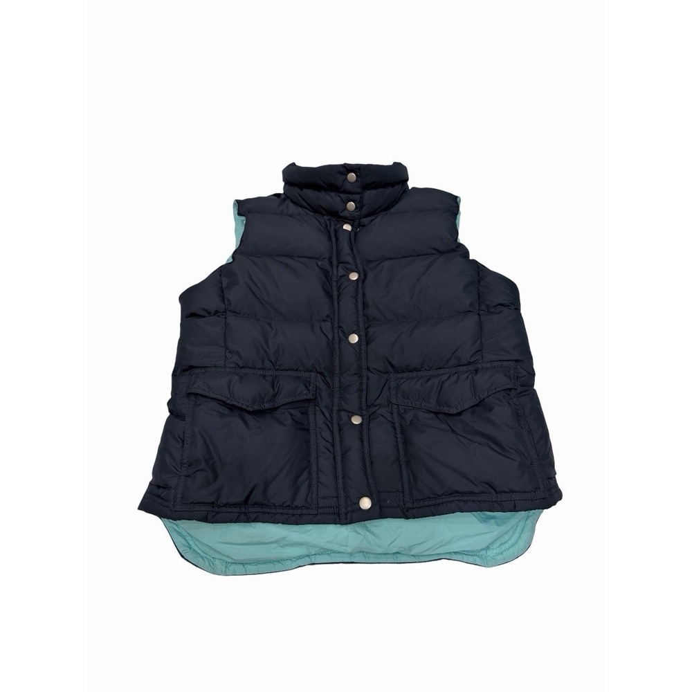J Crew Women's Blue Puffer Down Vest Full Zip Snap Pockets Outdoor Size L